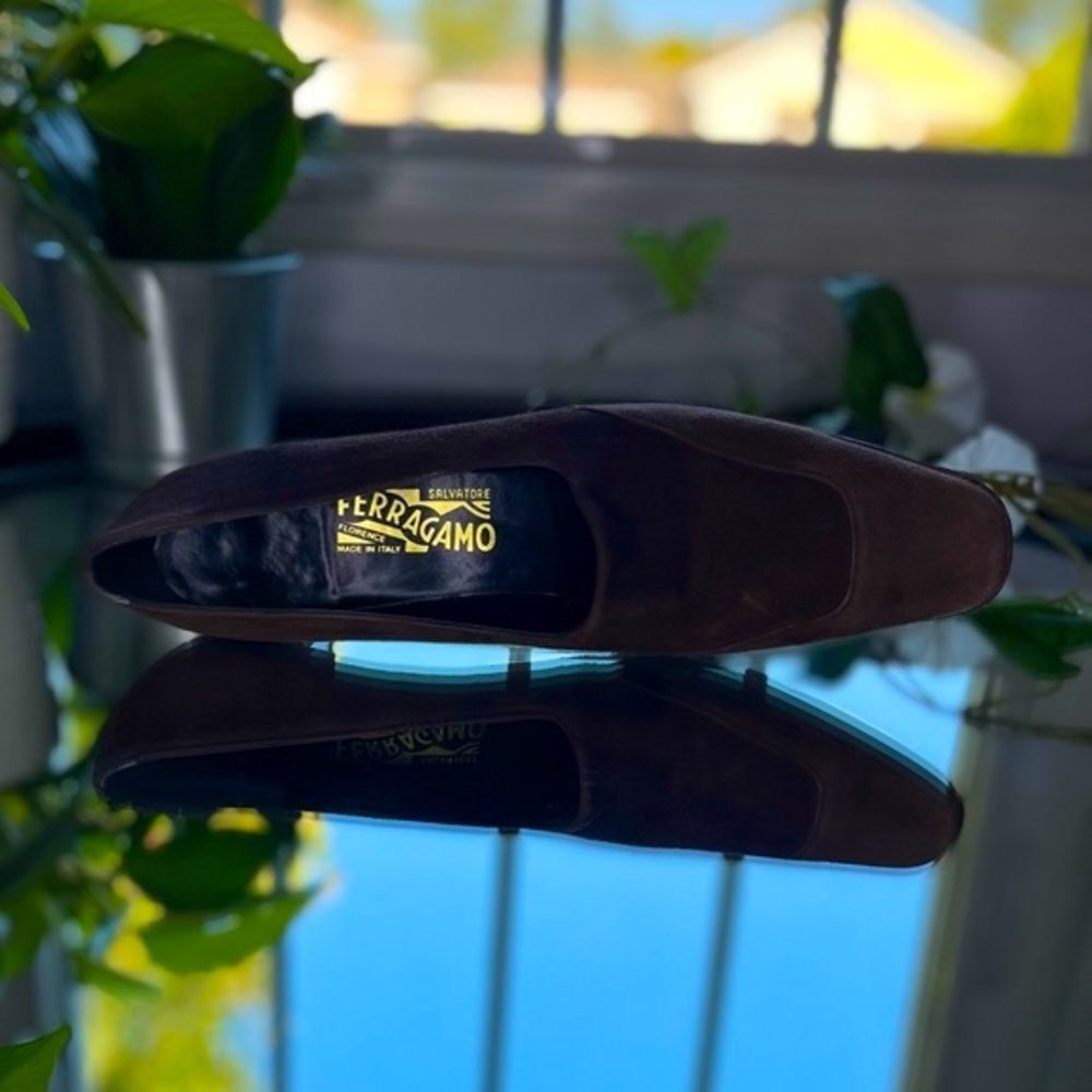 Salvatore Ferragamo Brown Suede Blcok Heeled Shoes Loafers Size 9​​​ - Picture 5 of 15